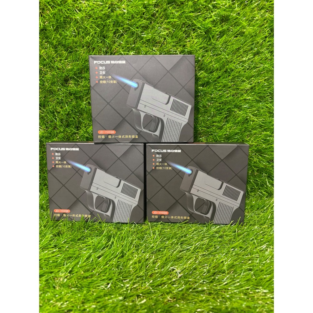 Lot of 3 Focus JD-YH098 Pistol Shape Cigarette Case w/Integrated Torch Lighter